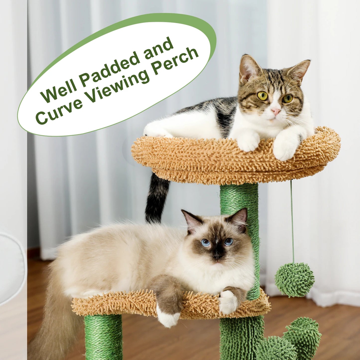 Festive Cat Scratching Post Cactus Tree Tower with Sisal Rope Cat Climbing Frame and Christmas Decorations