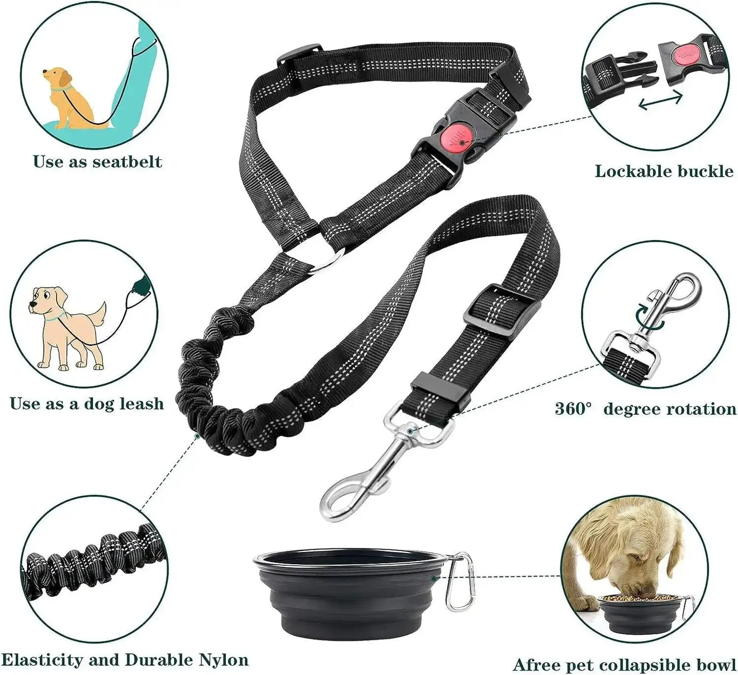 Adjustable Dog Car Safety Belt - Shock Absorbing, Reflective, and Universal Fit