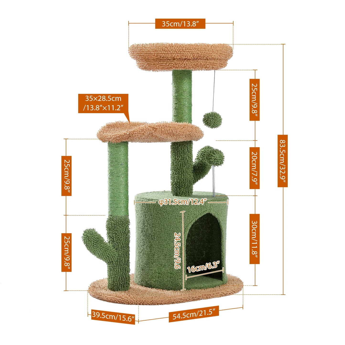 Festive Cat Scratching Post Cactus Tree Tower with Sisal Rope Cat Climbing Frame and Christmas Decorations