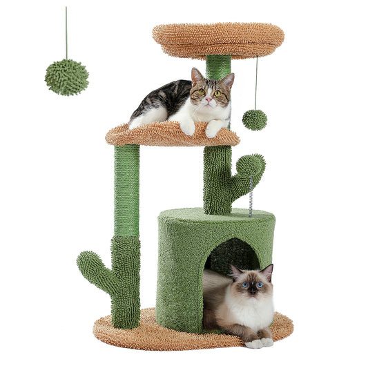 Festive Cat Scratching Post Cactus Tree Tower with Sisal Rope Cat Climbing Frame and Christmas Decorations