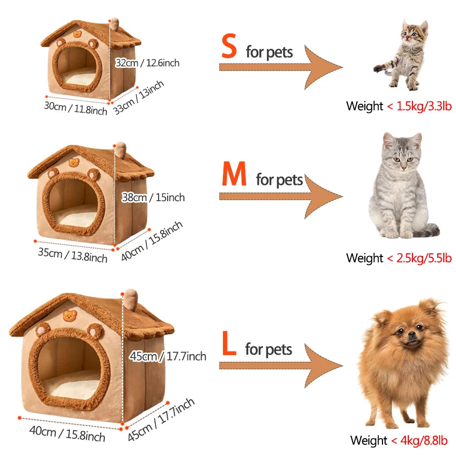 Foldable Pet House – Removable, Washable Bed for Cats, Puppies, and Small Dogs