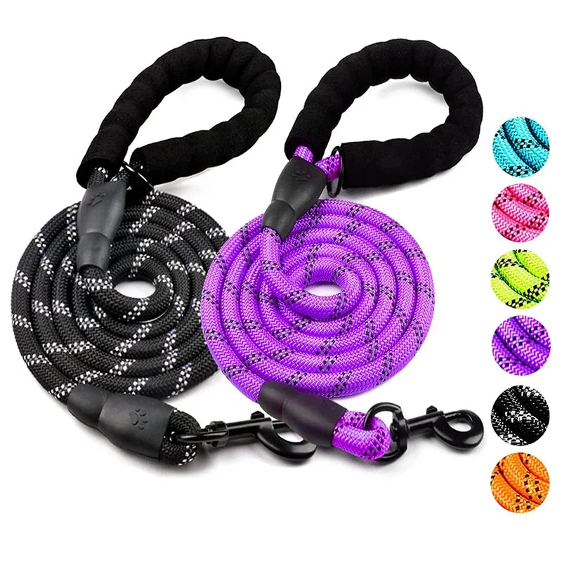 Reflective Nylon Dog Leash for All Breeds – Heavy Duty, Comfortable & Safe for Small to Large Dogs