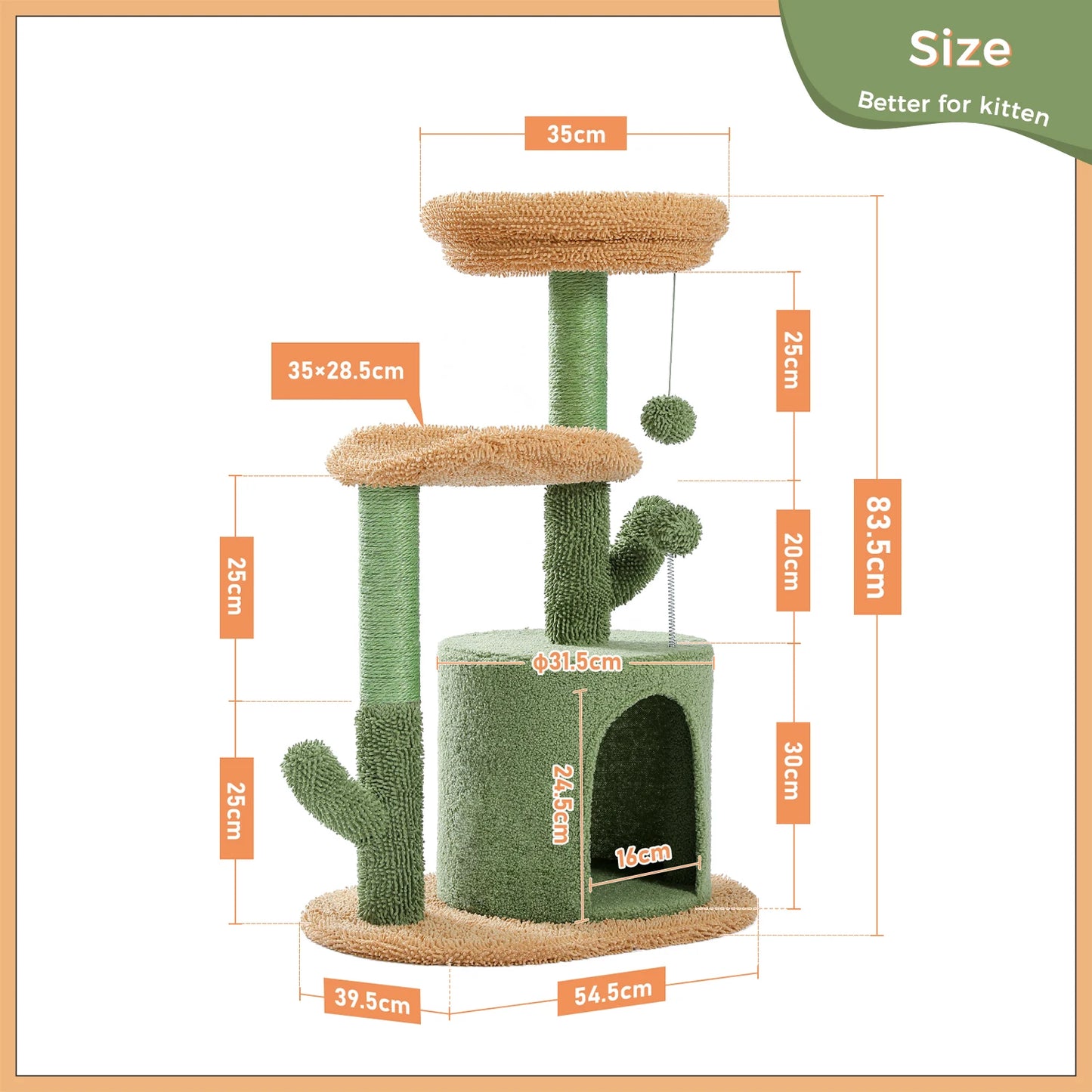 Festive Cat Scratching Post Cactus Tree Tower with Sisal Rope Cat Climbing Frame and Christmas Decorations