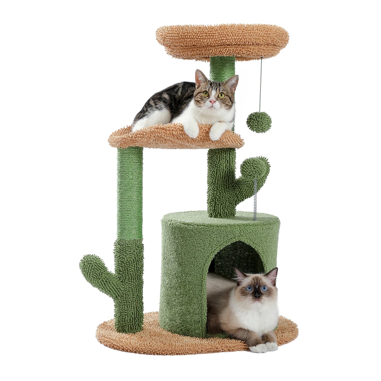 Festive Cat Scratching Post Cactus Tree Tower with Sisal Rope Cat Climbing Frame and Christmas Decorations