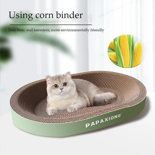 Durable Cat Scratcher Bed – Round Oval Cat Scraping Toy with Corn Glue Decal