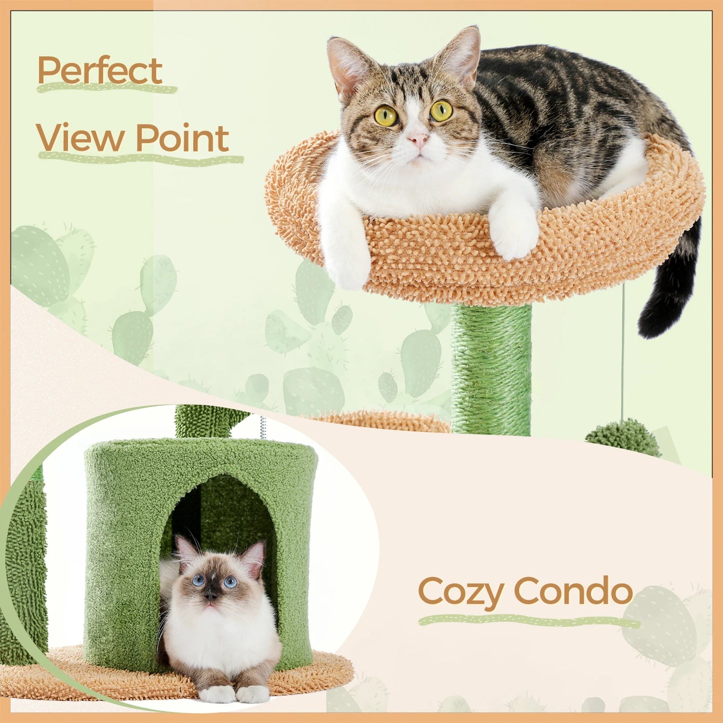 Festive Cat Scratching Post Cactus Tree Tower with Sisal Rope Cat Climbing Frame and Christmas Decorations