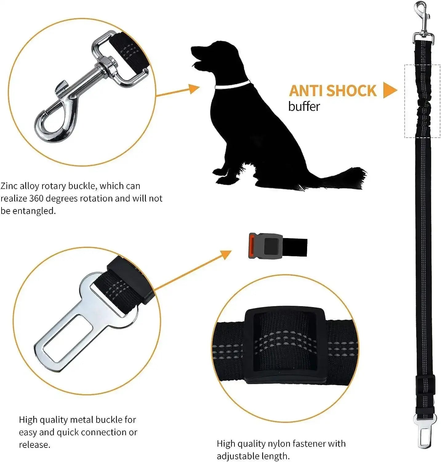 Adjustable Dog Car Safety Belt - Shock Absorbing, Reflective, and Universal Fit