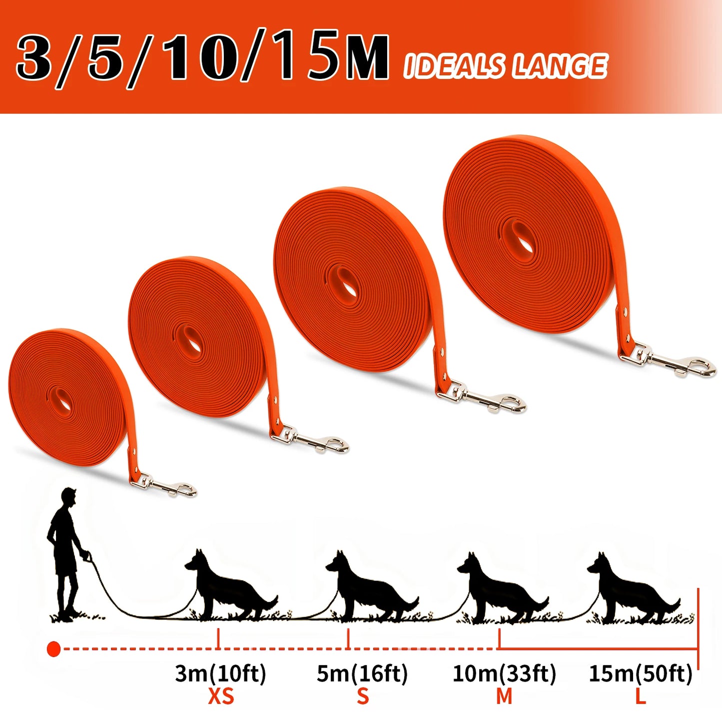 Waterproof Dog Lead - Heavy Duty, Easy-to-Clean, PVC Training Lead for All Dog Sizes (3m/5m/10m/15m)