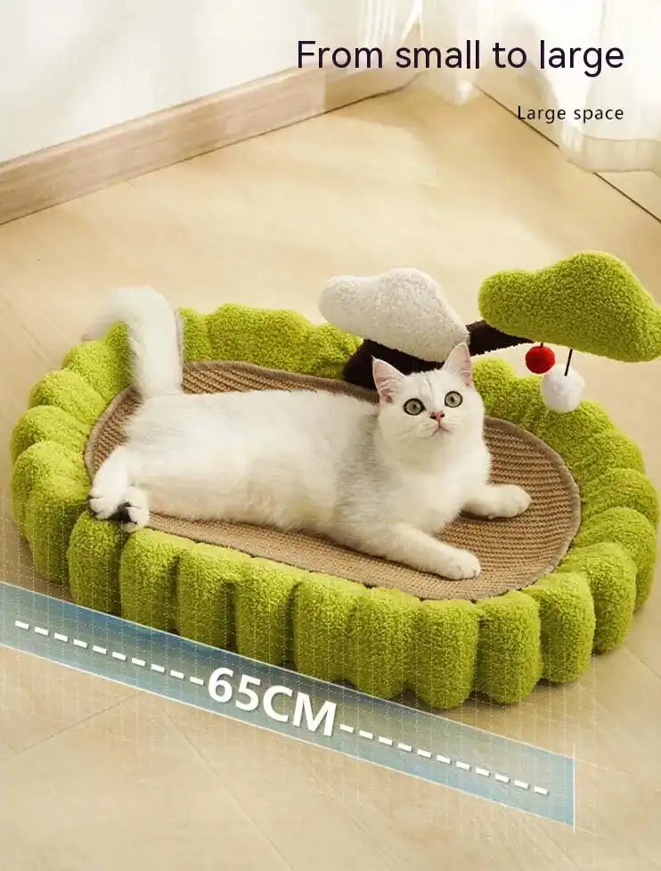 Cat bed with scratching pad for small to large.