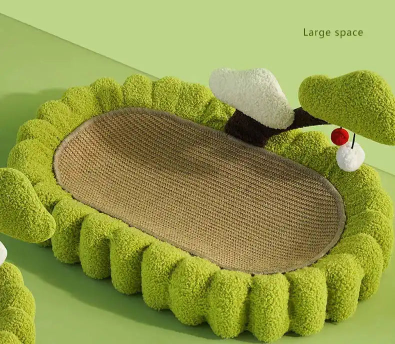 Multi-functional cat bed and scratcher combining comfort and durability